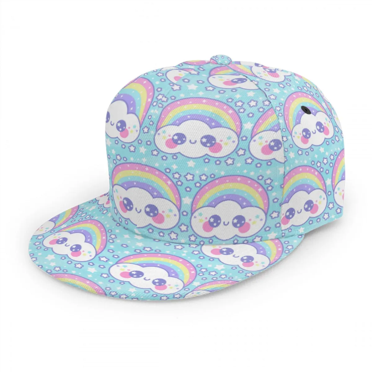 Happy Rainbow Cloud Blue Baseball Cap With Flat Brim