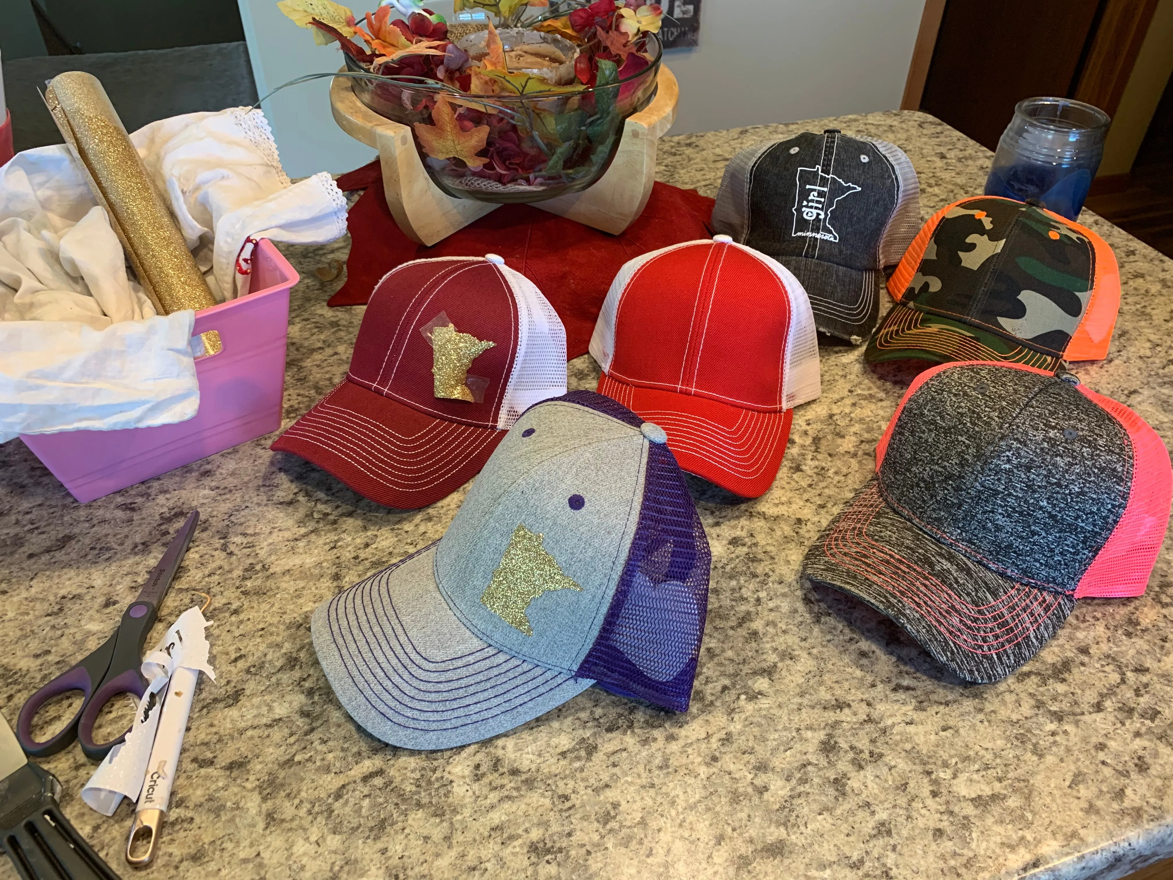 Hats { Minnesota Vikings } purple and gold. Minnesota Gophers. Maroon and gold. Twins. Red and blue. Trucker hats. Adjustable. Any states available. Handmade.