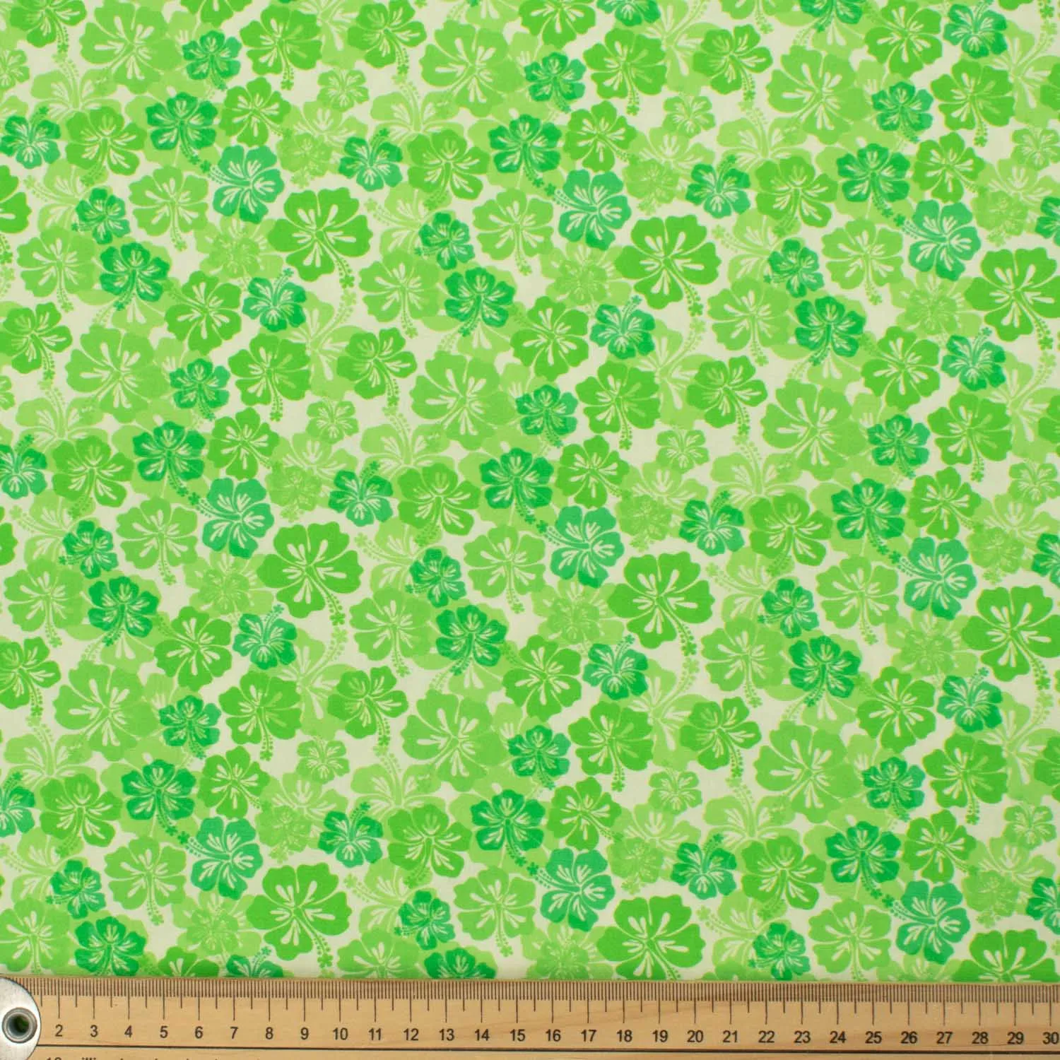 Hawaii Style Collection #20 Green Poppy Flower on Cream Cotton Prints