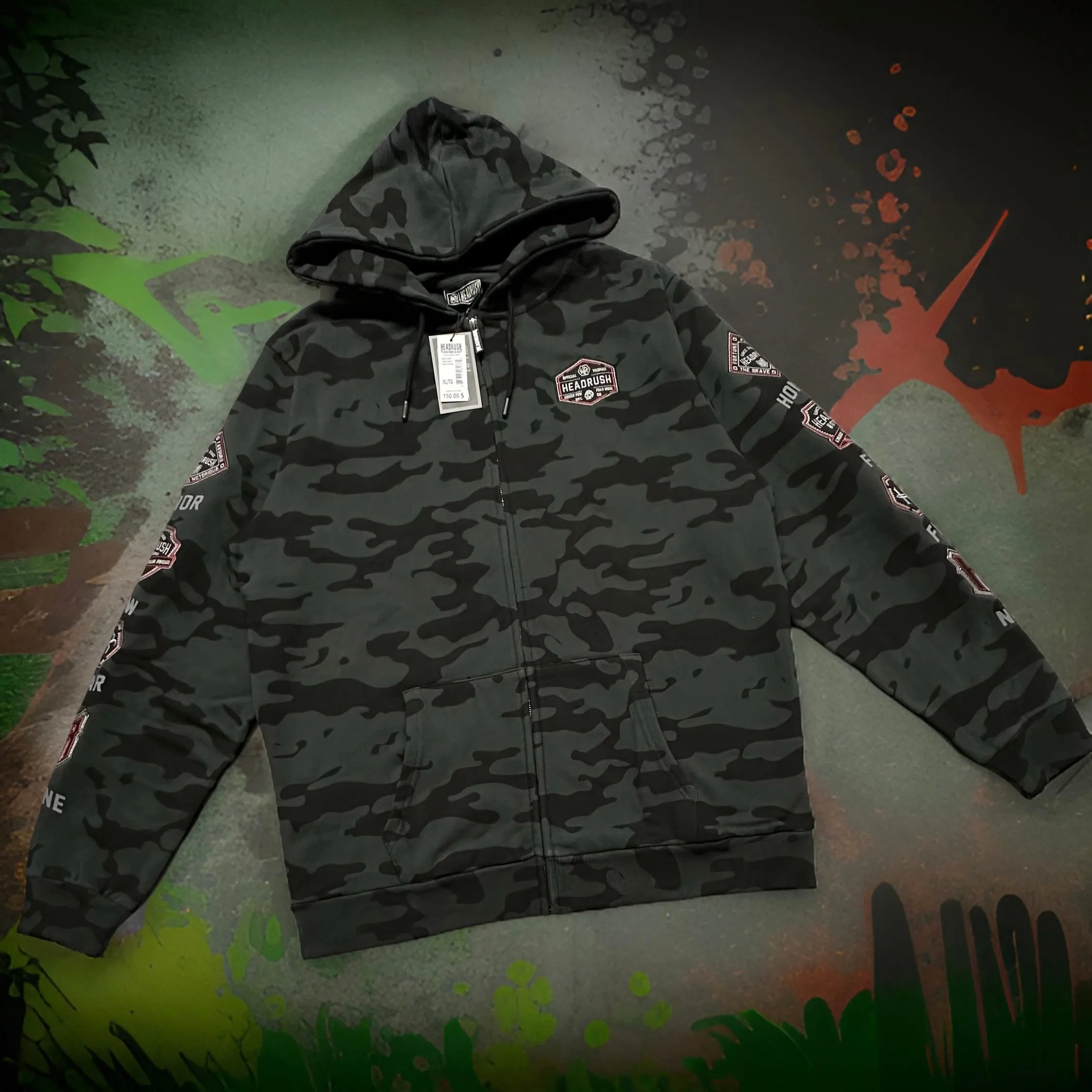 *HEADRUSH* (Dark Camo) ~Honor Few Fear Non~ Zip Up Hoodies