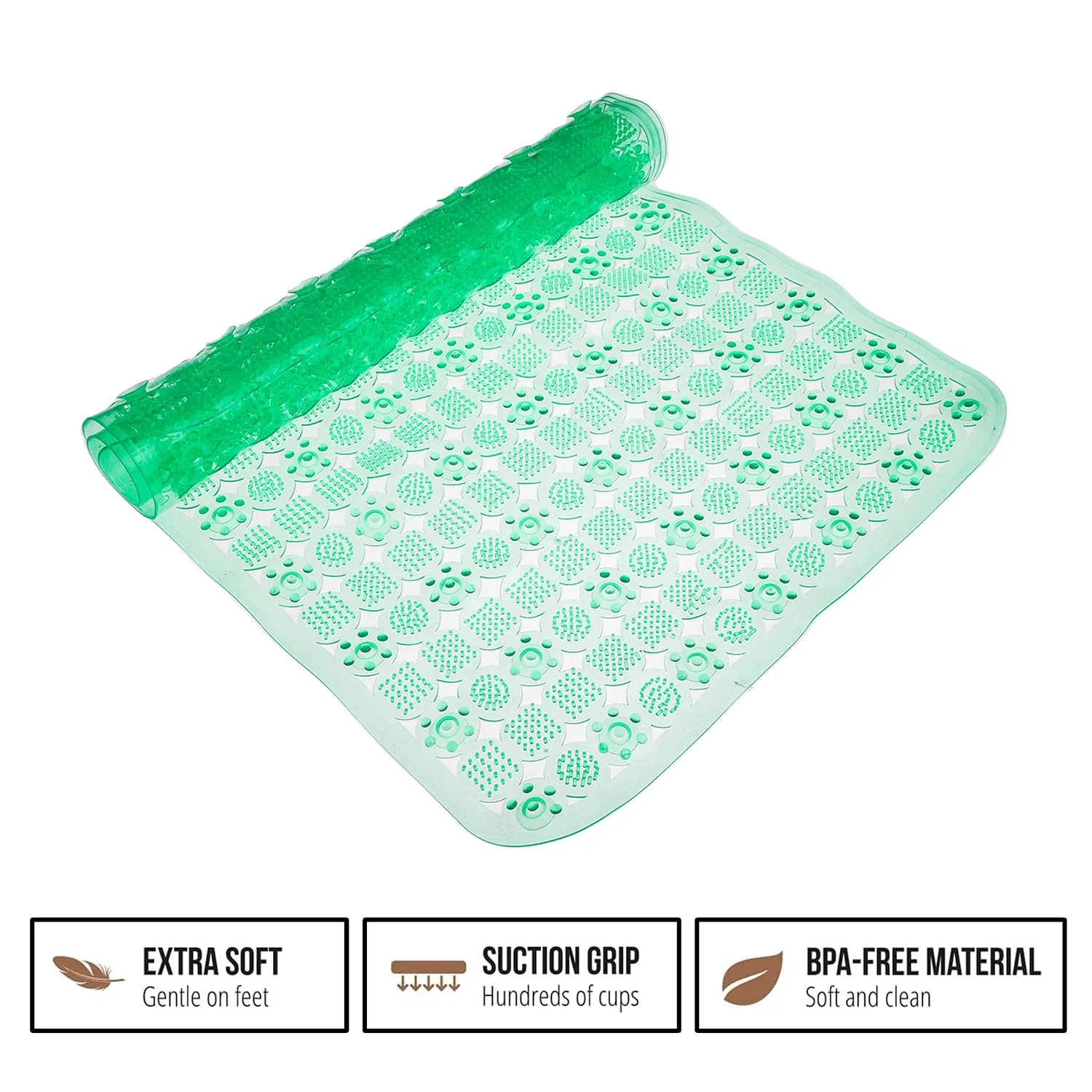 Heart Home Bath Mat | PVC Bathroom Mat | Shower Bath Mat | Transparent Round Check Floor Tub Mat | Foot Massager Mat | Anti-Skid Floor Mat | Shower Mat | Green