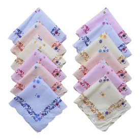 Heart Home Handkerchiefs|Leaf Print Cutwork Soft Cotton Hankies for Woman,Girls & Wicking Sweat from Hands,Face,Set of 12 (Multicolor)