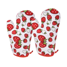 Heart Home Oven Mitts|Cotton Microwave Oven Insulated Gloves|Strawberry Print Hanging Loop Kitchen Oven|Heat Resistant|Microwave Gloves for Kitchen|1 Pair (White)