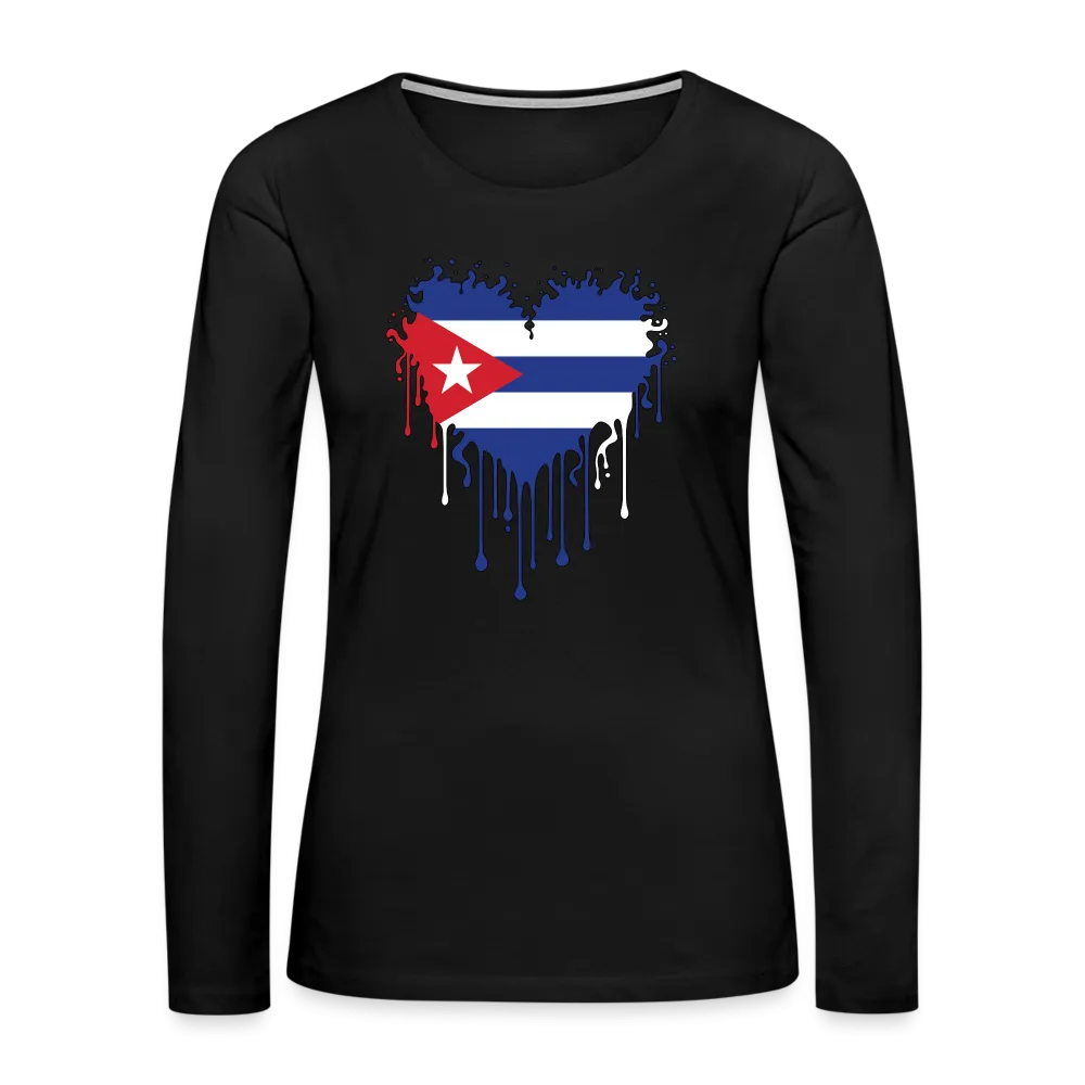 Heart of Cuba Flag Women's Premium Long Sleeve T-Shirt