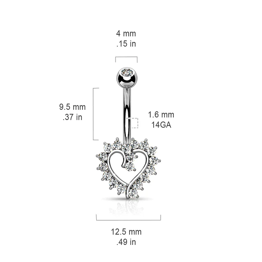 Heart of Gold Belly Bar in  in 14K White Gold