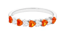 Heart Shape Orange Sapphire and Diamond Half Eternity Ring