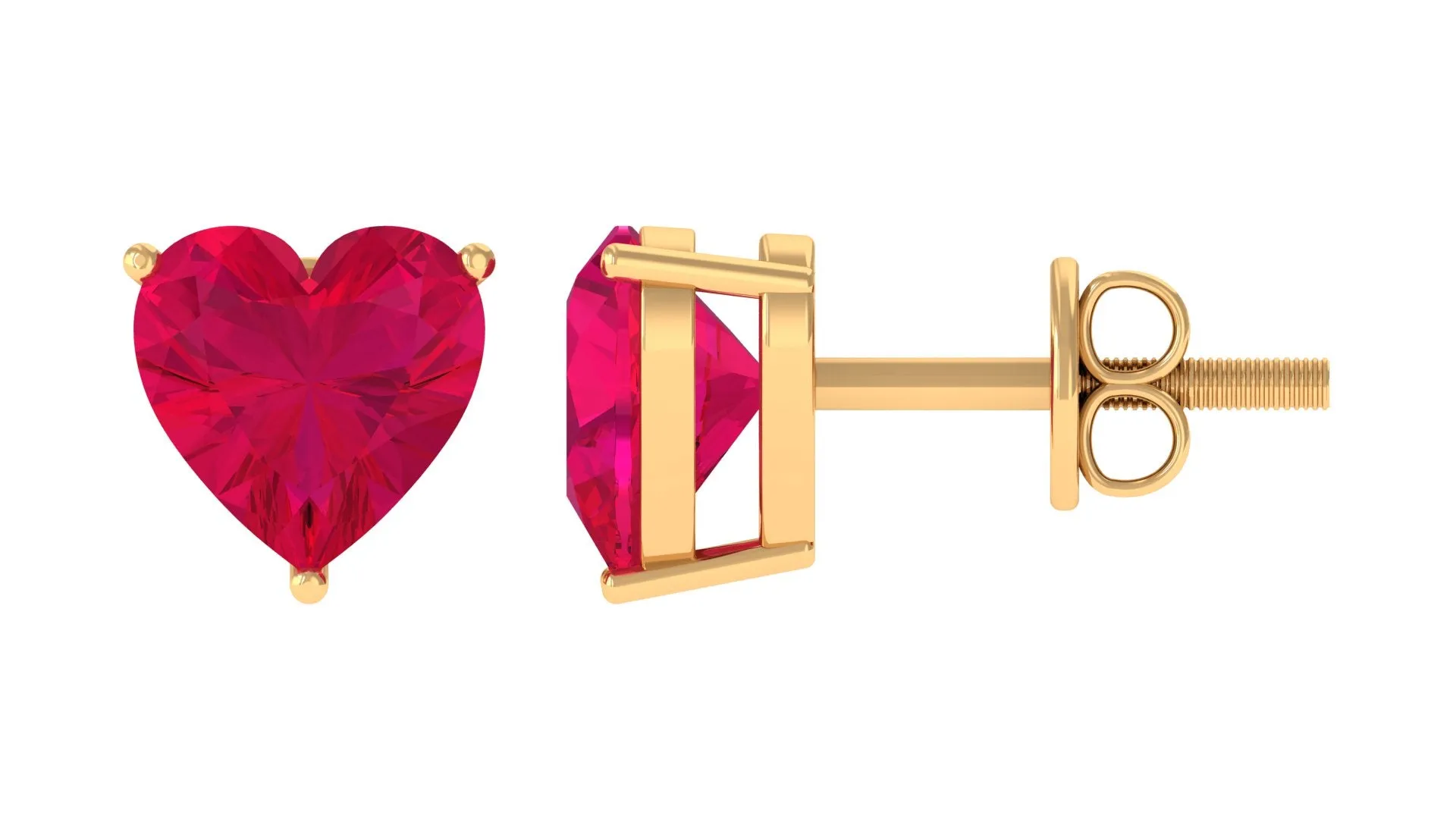 Heart Shape Solitaire Earrings with Created Ruby