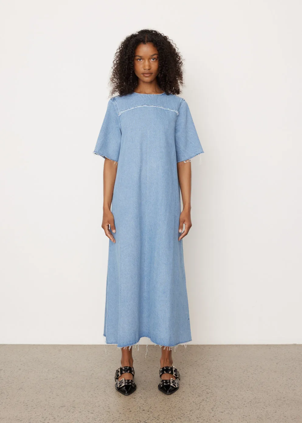 Heavy Denim A-Line Midi Dress