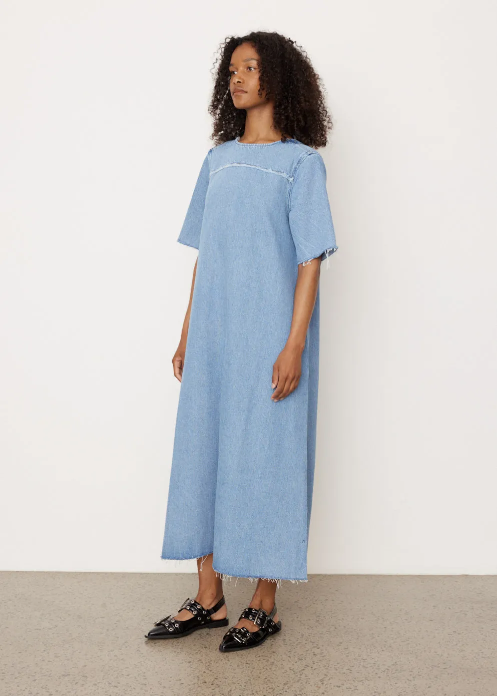 Heavy Denim A-Line Midi Dress