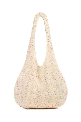 Hedone Knit Hobo Bag in Ivory Multi Beaded Cashmere