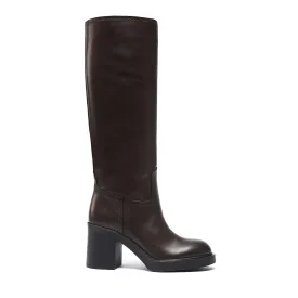 Heeled high tubular boot dark brown