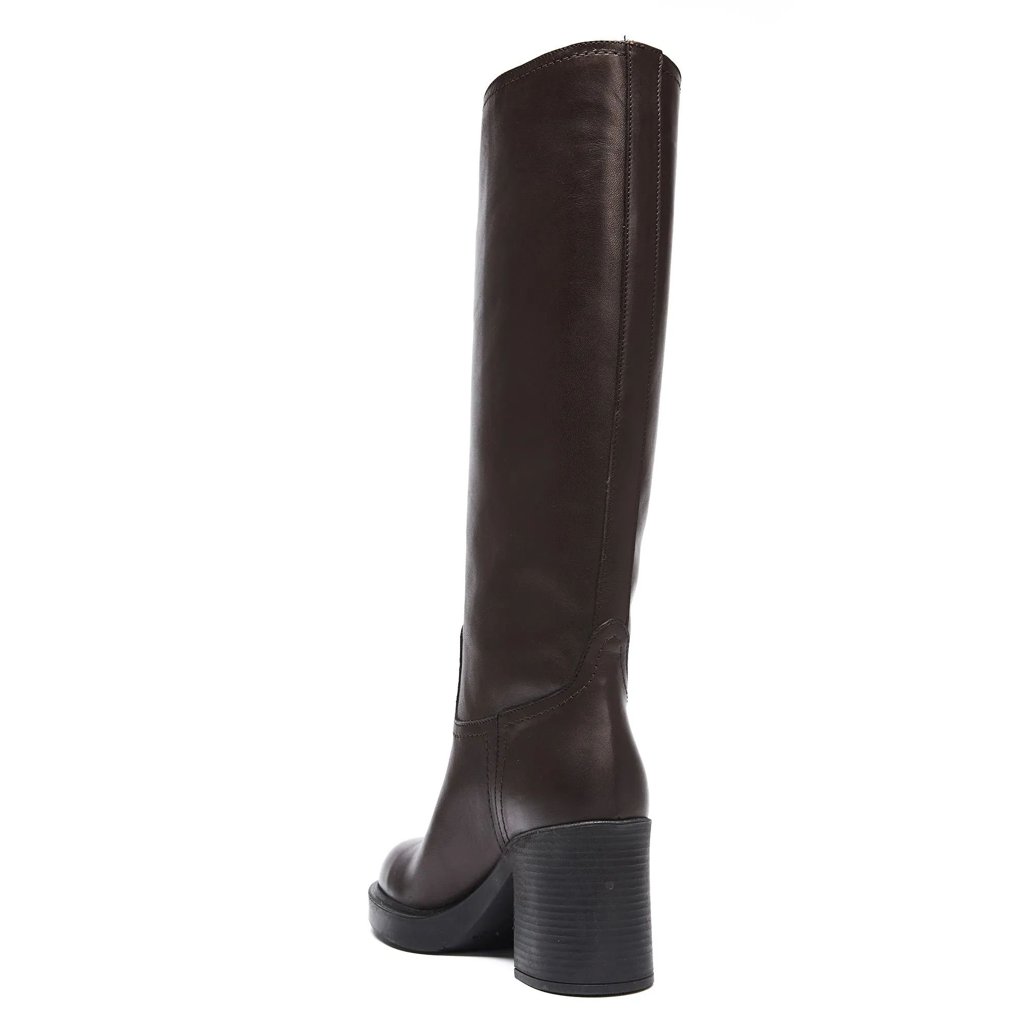 Heeled high tubular boot dark brown