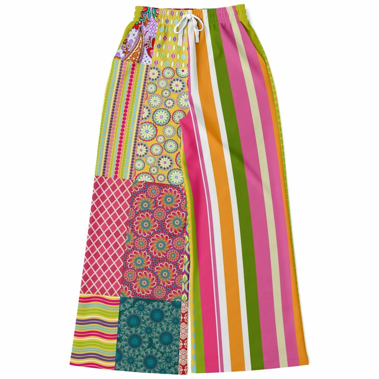 Hello Janis! Green Striped Patchwork Eco-Poly Wide Leg Pants