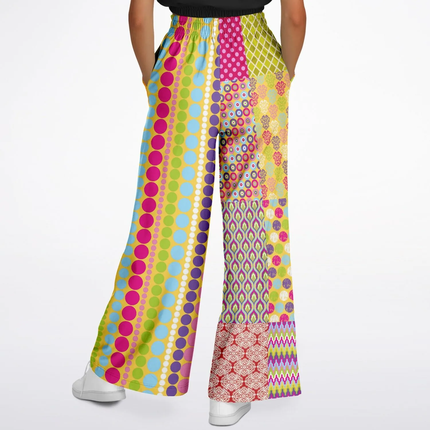 Hello Janis! Green Striped Patchwork Eco-Poly Wide Leg Pants