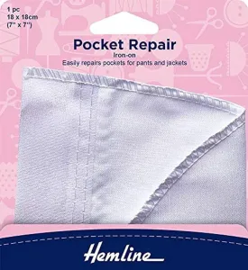 Hemline Iron-On Pocket Repair - White 18 x 18cm