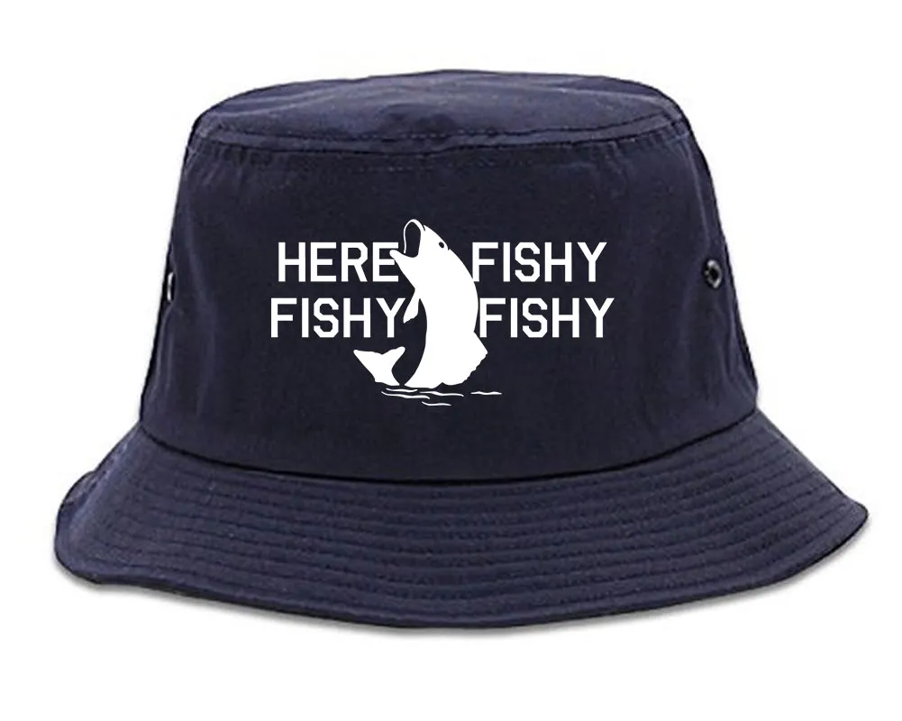 Here Fishy Fishy Fishy Fisherman Mens Bucket Hat