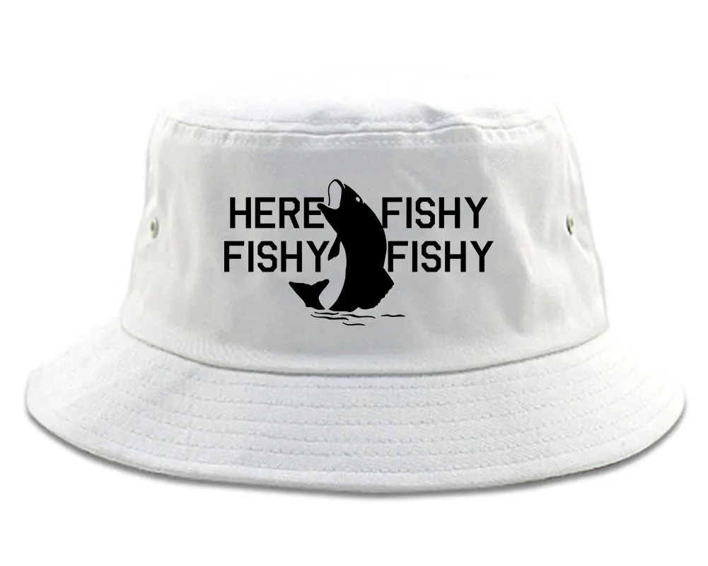 Here Fishy Fishy Fishy Fisherman Mens Bucket Hat