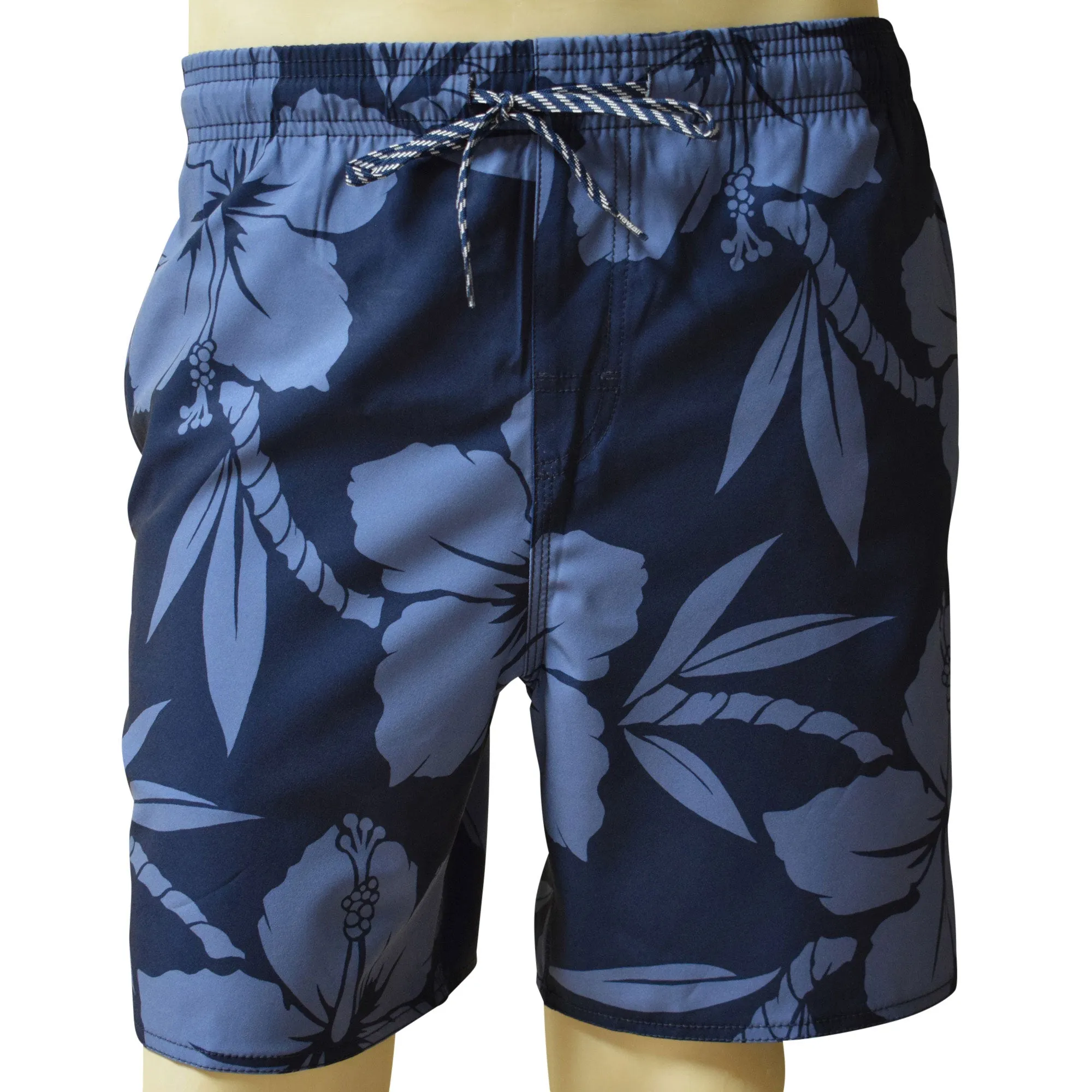 Hibiscus Men's Elastic Shorts with Pockets, Quick Dry Board Shorts, Beach Shorts, Swim Trunks, Sportwear