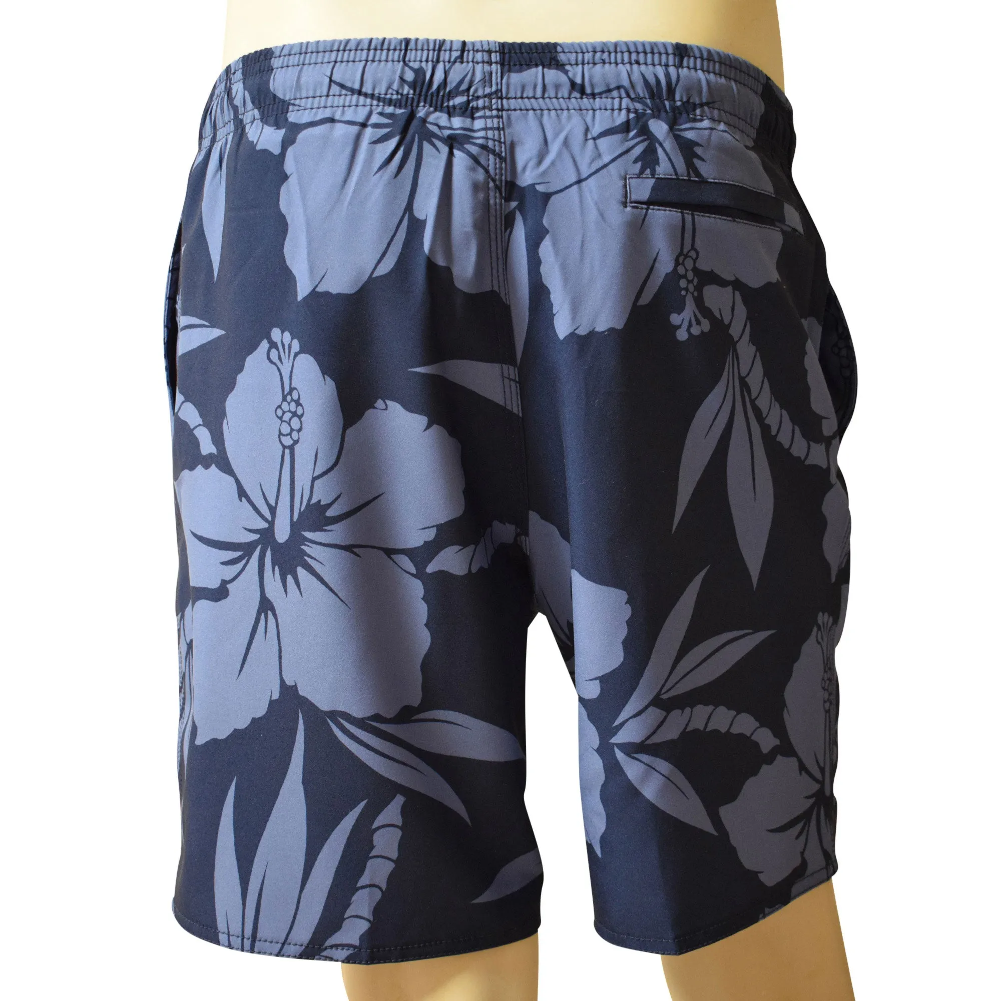 Hibiscus Men's Elastic Shorts with Pockets, Quick Dry Board Shorts, Beach Shorts, Swim Trunks, Sportwear