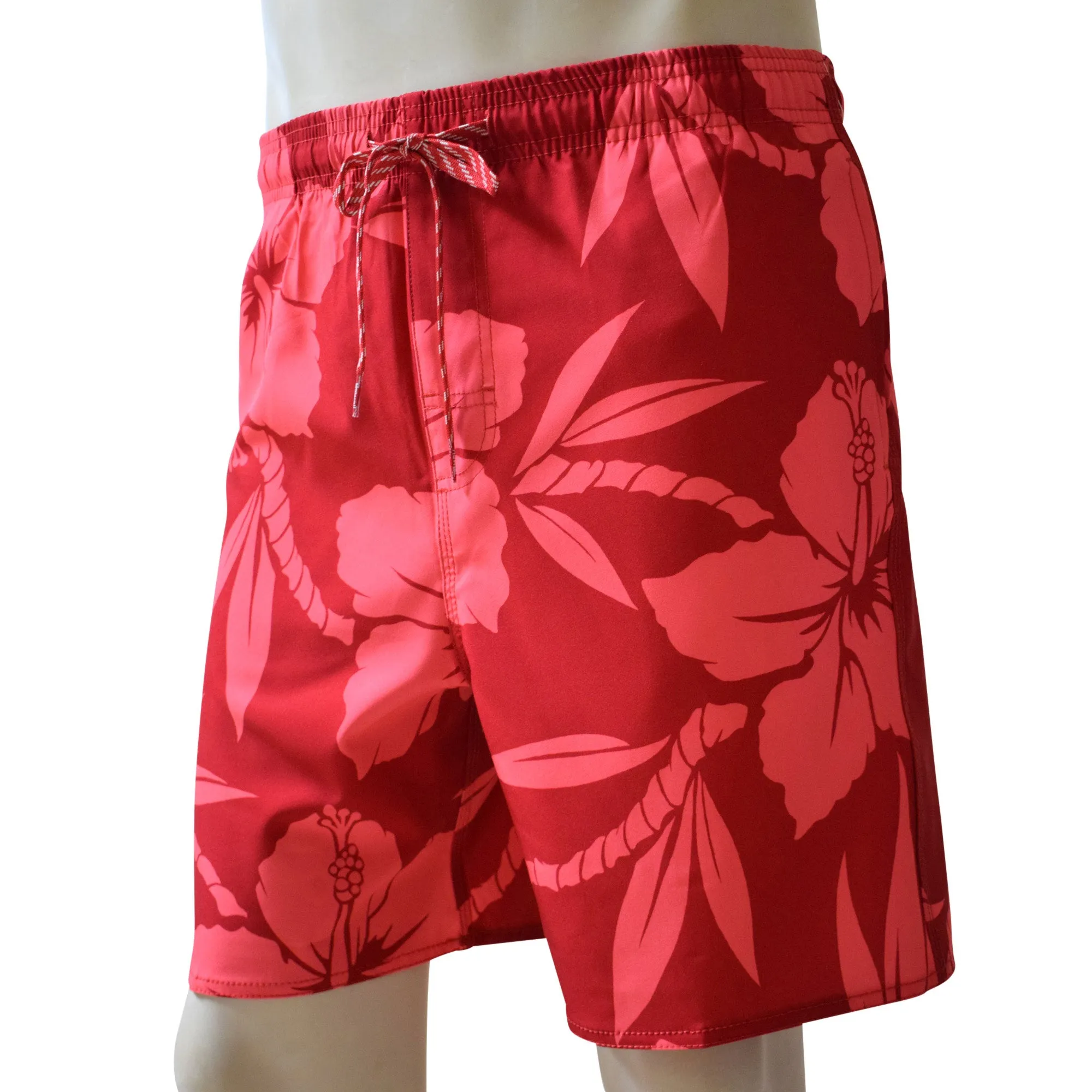 Hibiscus Men's Elastic Shorts with Pockets, Quick Dry Board Shorts, Beach Shorts, Swim Trunks, Sportwear