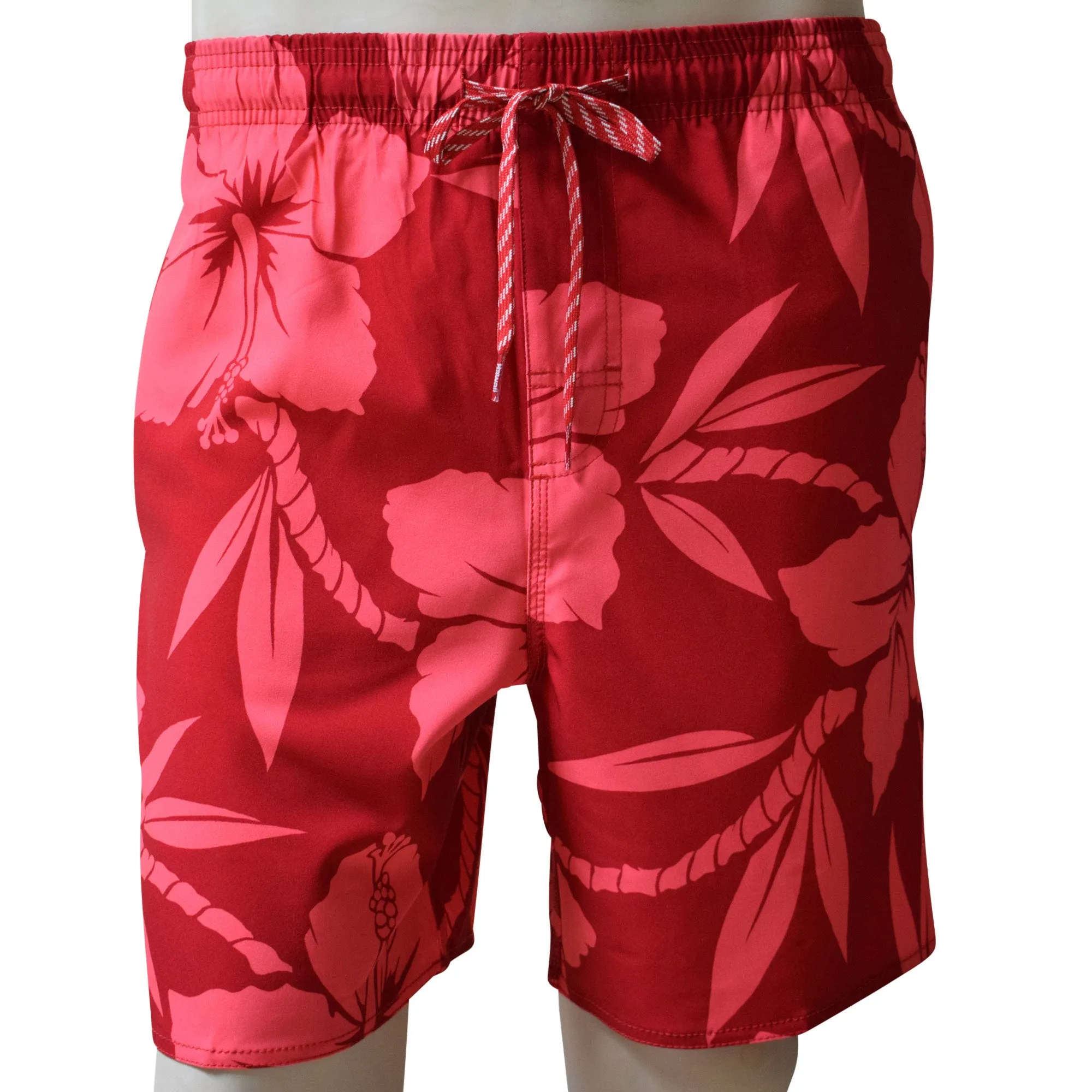 Hibiscus Men's Elastic Shorts with Pockets, Quick Dry Board Shorts, Beach Shorts, Swim Trunks, Sportwear