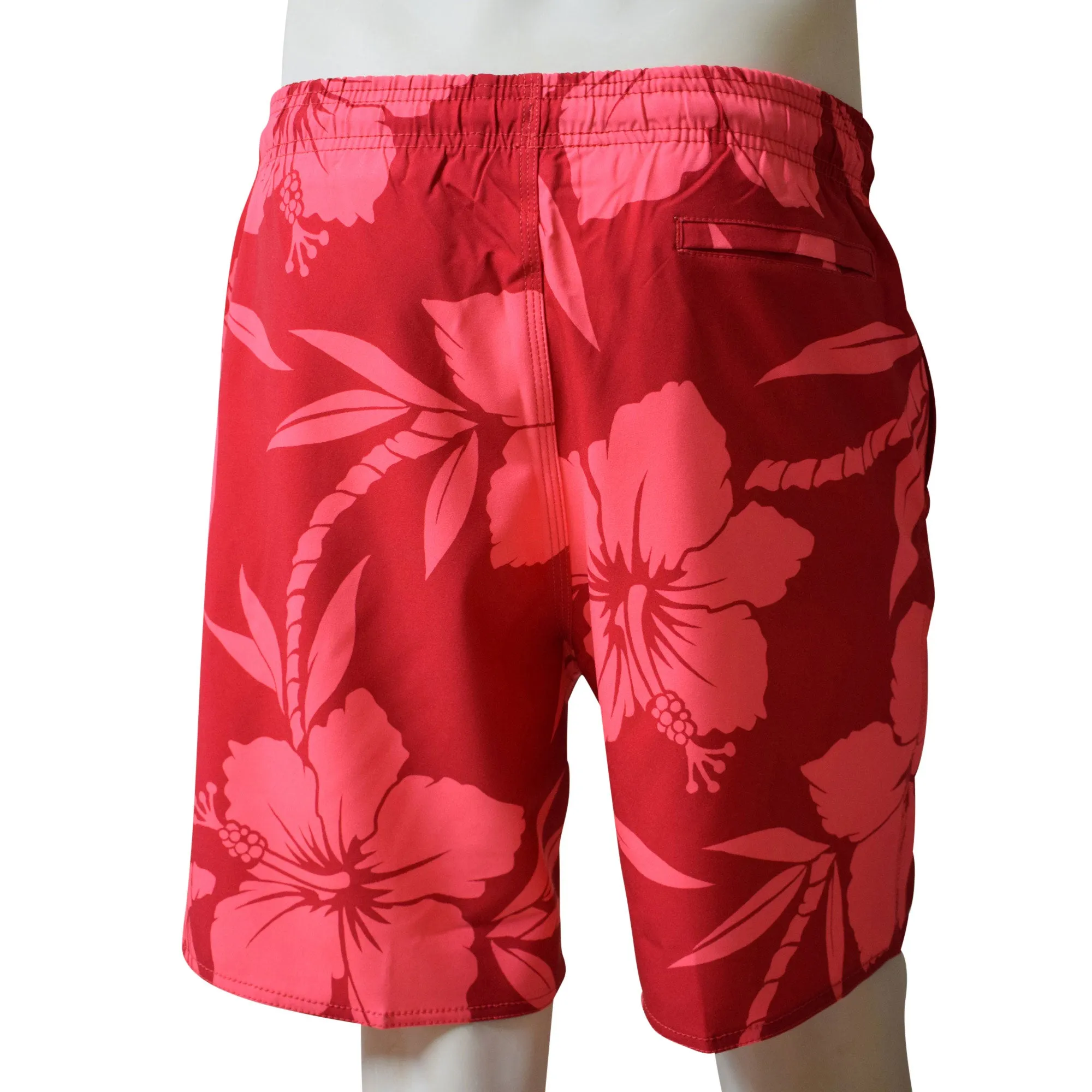 Hibiscus Men's Elastic Shorts with Pockets, Quick Dry Board Shorts, Beach Shorts, Swim Trunks, Sportwear