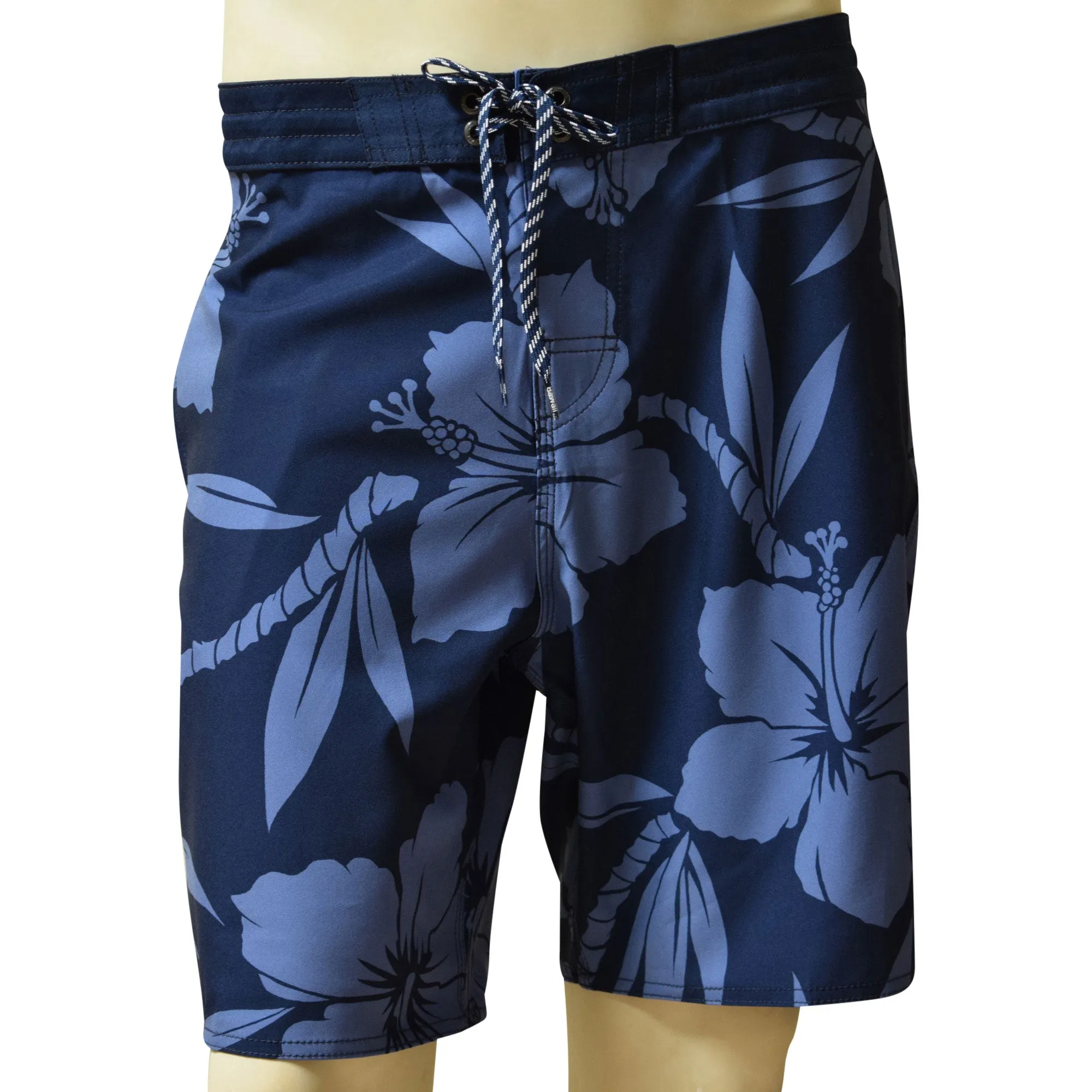 Hibiscus Men's Lasso Waist Boardshorts with Pockets, Quick Dry Board Shorts, Beach Shorts, Swim Trunks, Sportwear