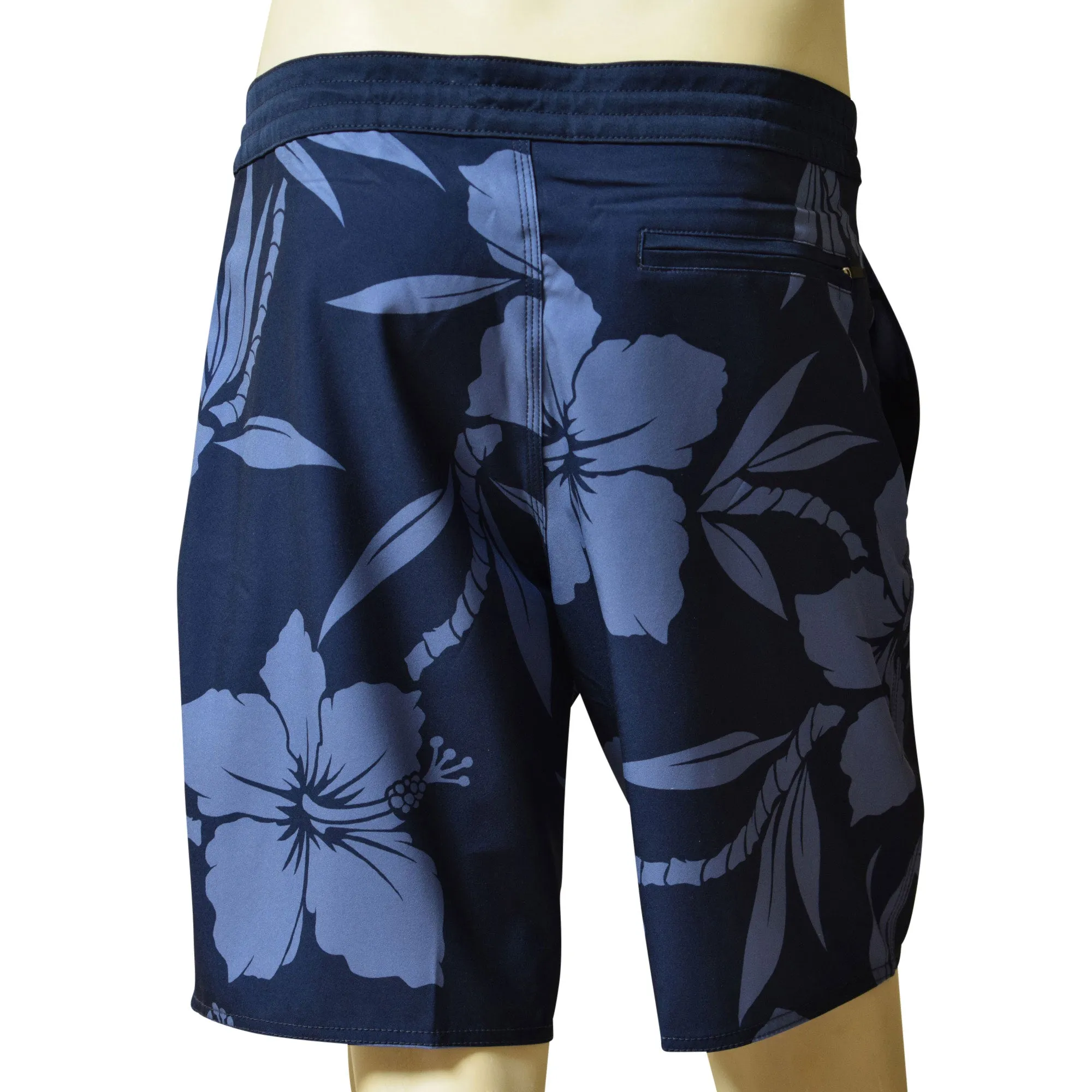 Hibiscus Men's Lasso Waist Boardshorts with Pockets, Quick Dry Board Shorts, Beach Shorts, Swim Trunks, Sportwear