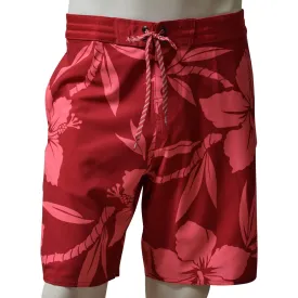 Hibiscus Men's Lasso Waist Boardshorts with Pockets, Quick Dry Board Shorts, Beach Shorts, Swim Trunks, Sportwear