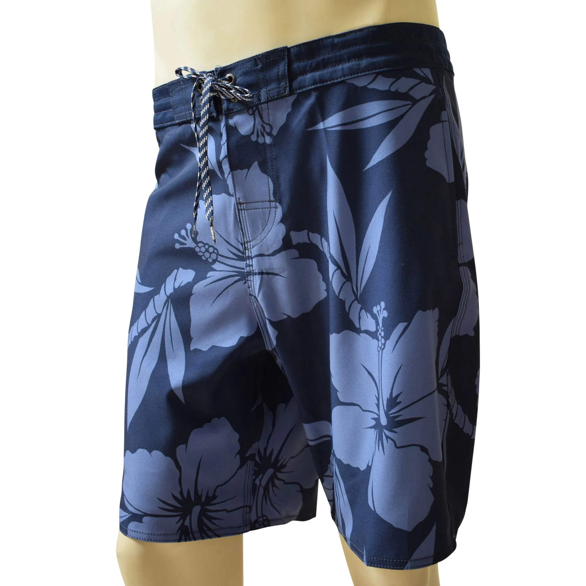 Hibiscus Men's Lasso Waist Boardshorts with Pockets, Quick Dry Board Shorts, Beach Shorts, Swim Trunks, Sportwear