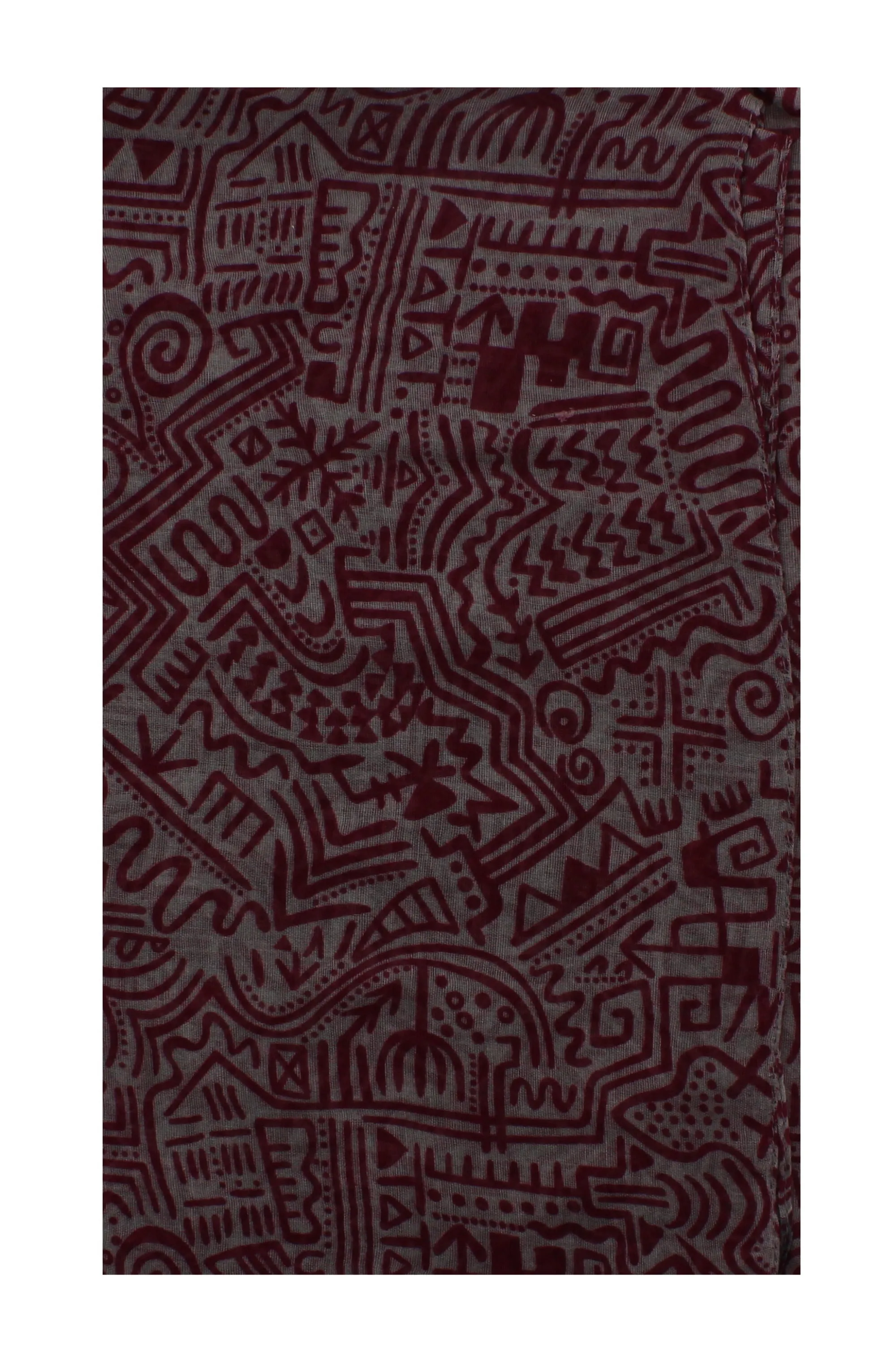 Hieroglyphic Print Scarf with Polka Dot Border