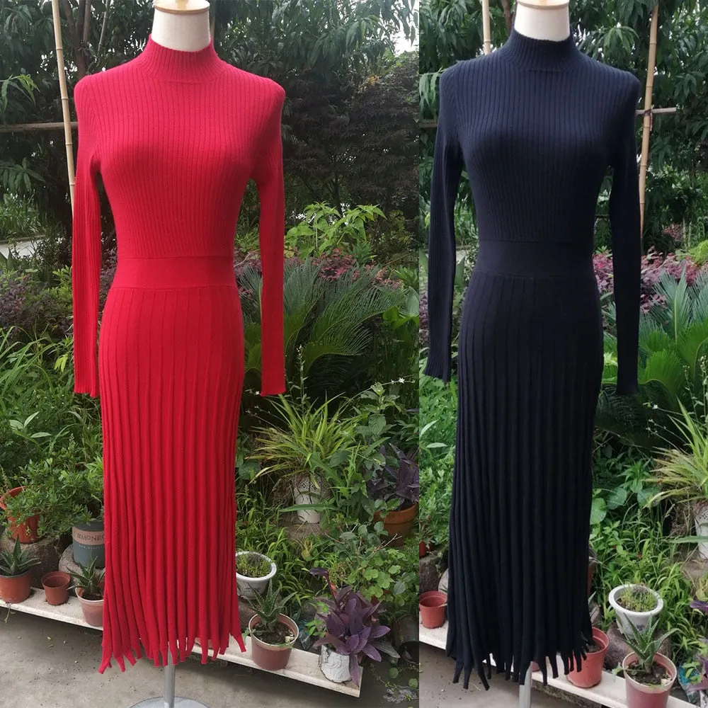 High-end Pleated Retro A-Line Sweater Dress