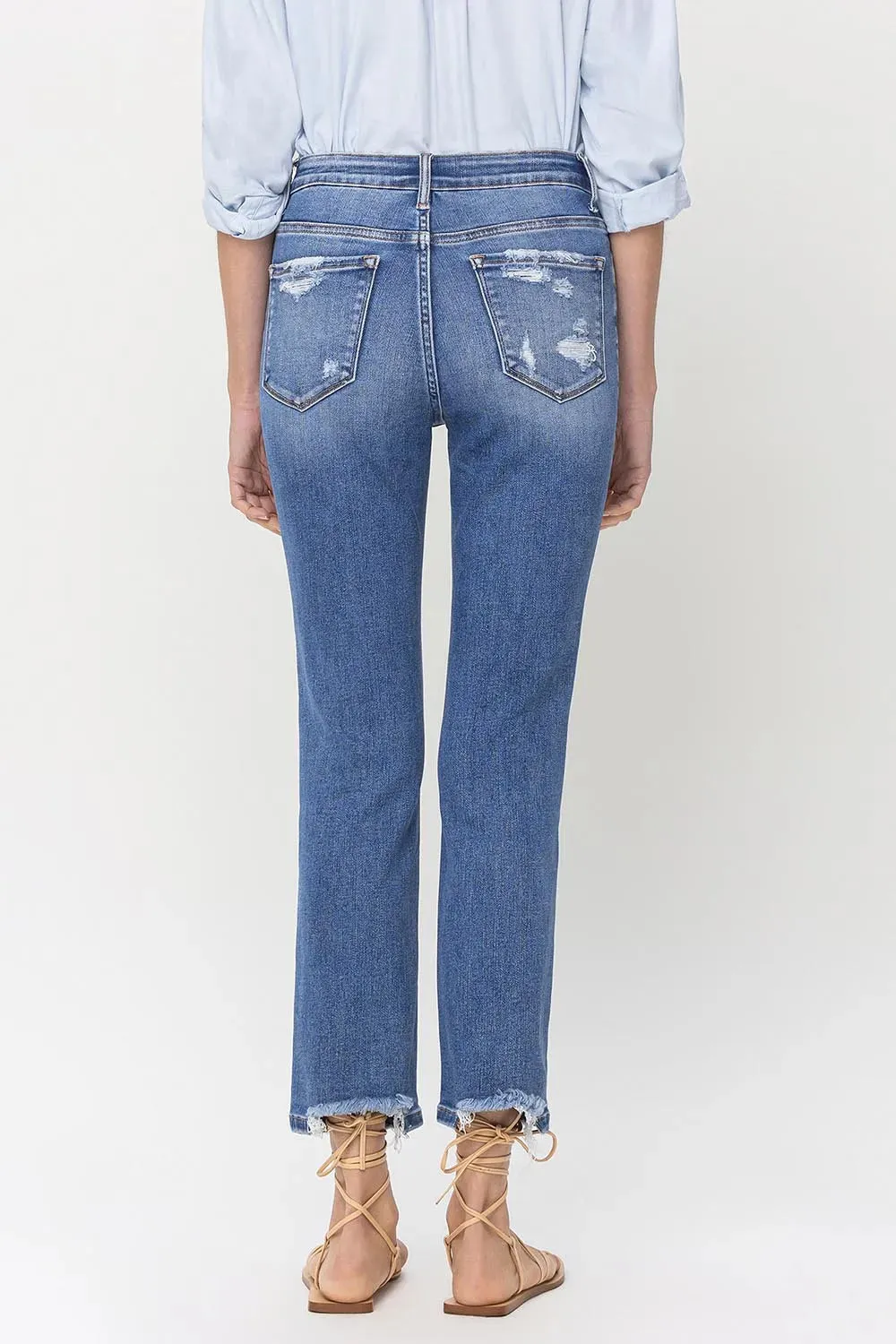 High Rise Raw Hem Straight Jeans