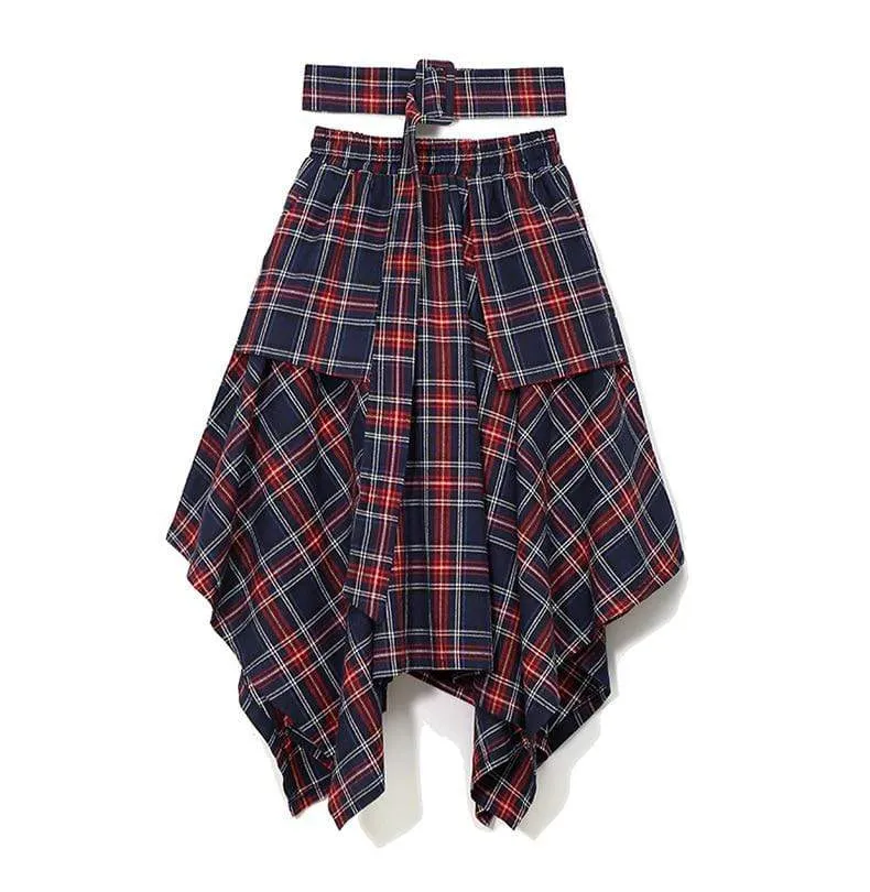 High Waist Red Plaid Asymmetrical Skirt | Millennials