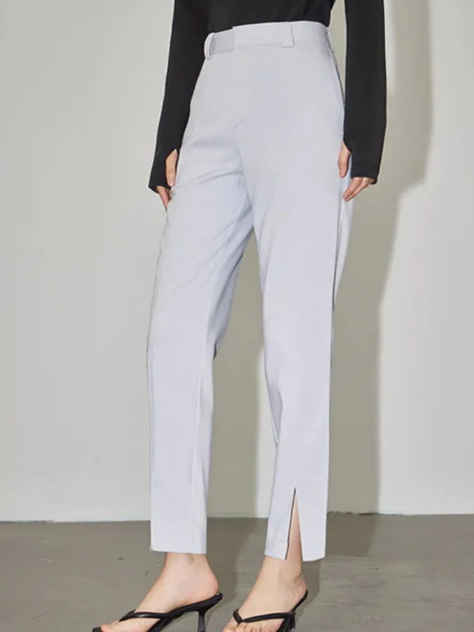 High Waist Slit Hem Straight Ankle Pants_BDHL4327