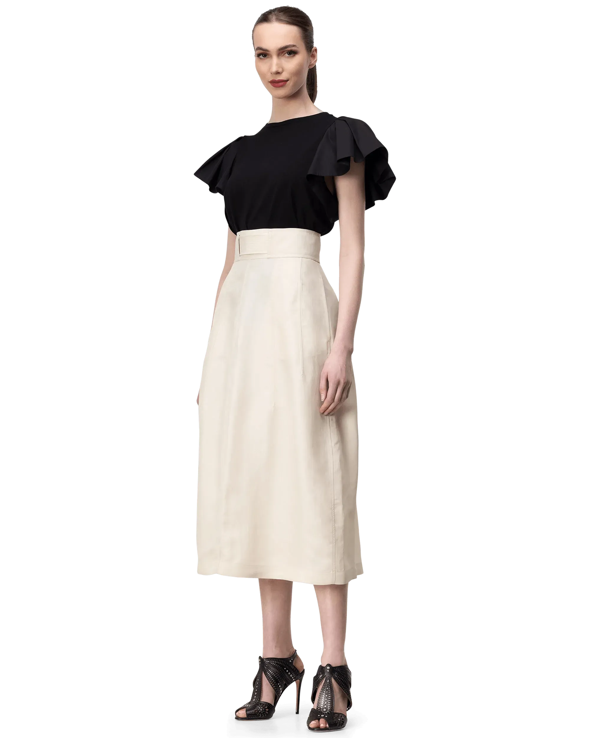 High Waisted Silk Midi Skirt