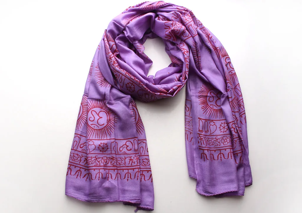 Hindu Om Printed Purple Cotton Meditation and Yoga Shawl