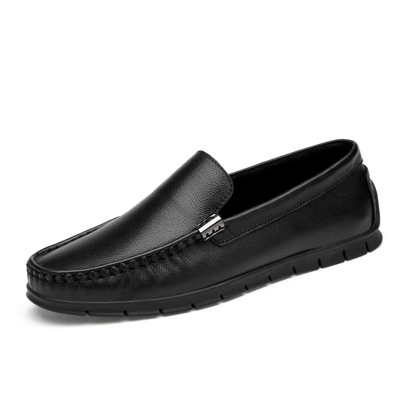 Hnzxzm Fashion Genuine Leather Men Business Formal Dress Shoes Black White Youth Luxury Brand Cow Leather Boys Moccasin Loafers