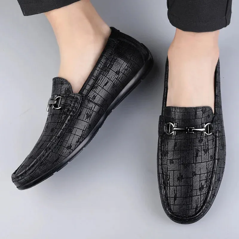 Hnzxzm Genuine Leather Men Shoes Luxury Trendy Casual Slip on Formal Loafers Men Moccasins Italian Black Male Driving Shoes Sneakers