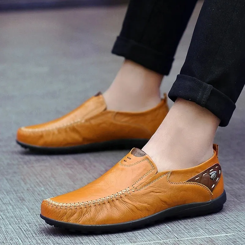 Hnzxzm Leather Shoes Men Fashion Leather Genuine High Quality Luxury Brand Comfortable Men Casual Driving Shoes Plus Size 37-47