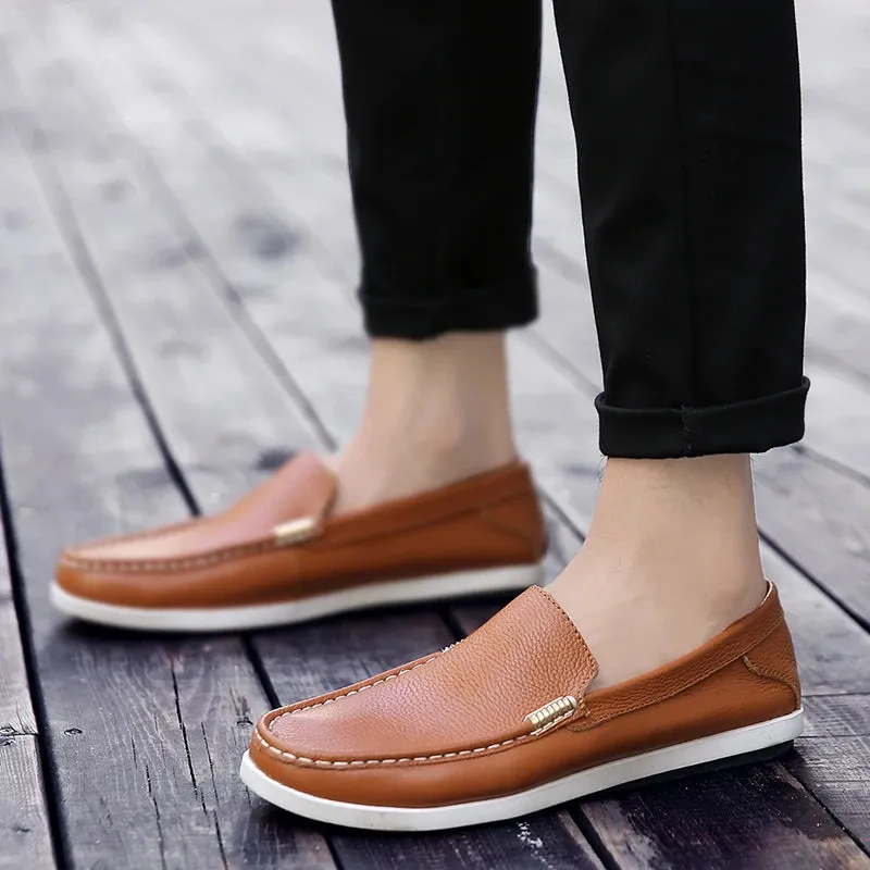 Hnzxzm New Men Loafers Fashion Genuine Leather Casual Flat Slip - on Driving Footwear Boat Shoes Comfortable Lazy Male Shoes