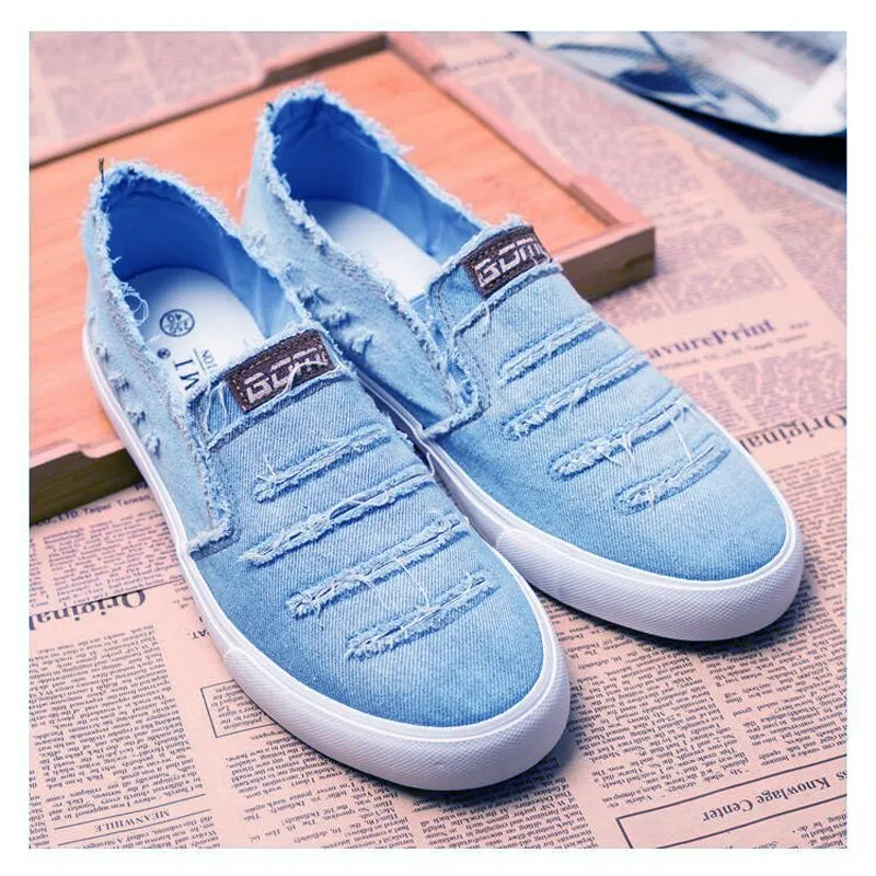 Hnzxzm Spring Summer Canvas Shoes Men Fashion Denim Shoes Slip-on Mens Casual Shoes Hot Sale Ins Cool Shoes Male Loafers