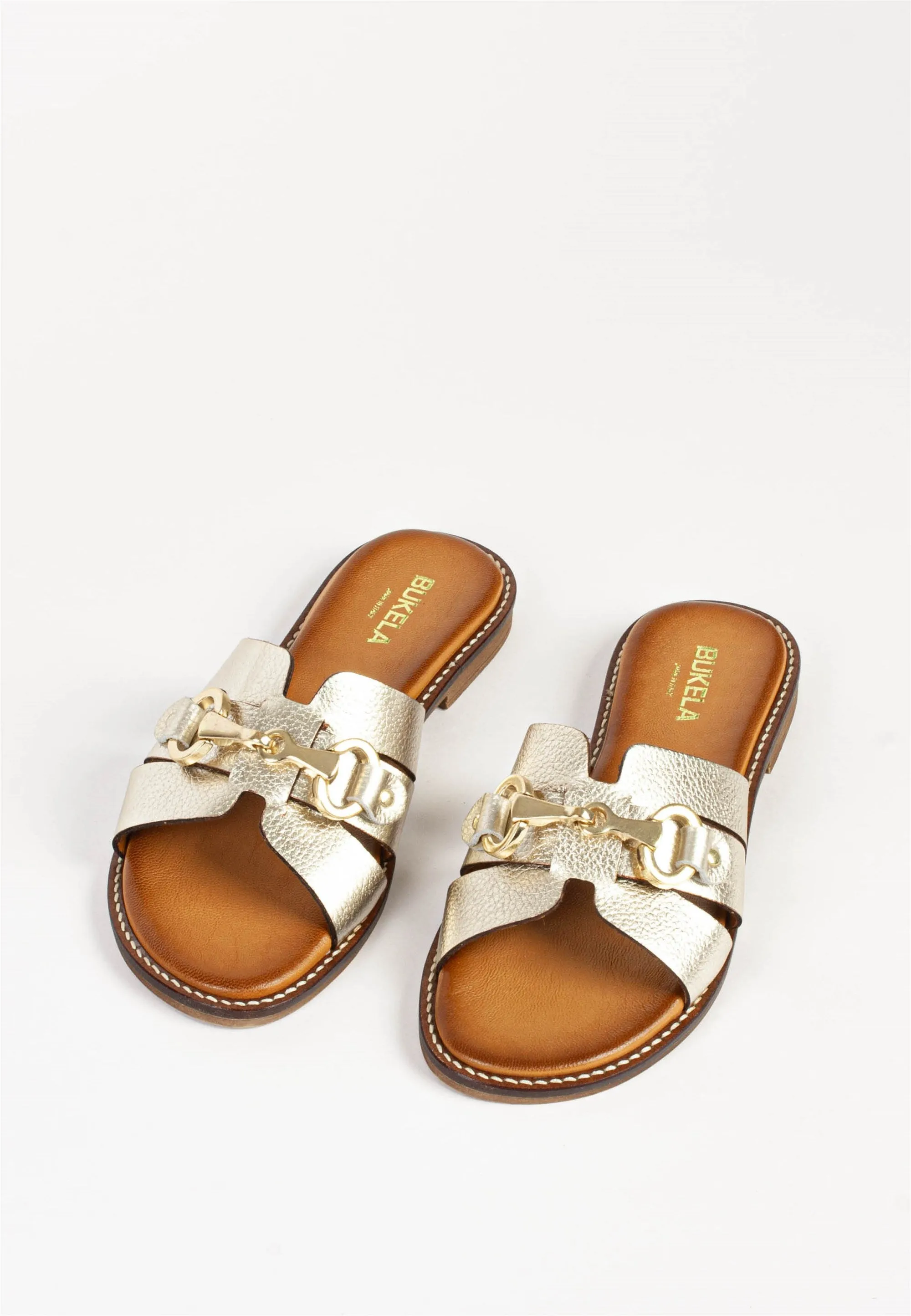 Holly Gold Leather Slides