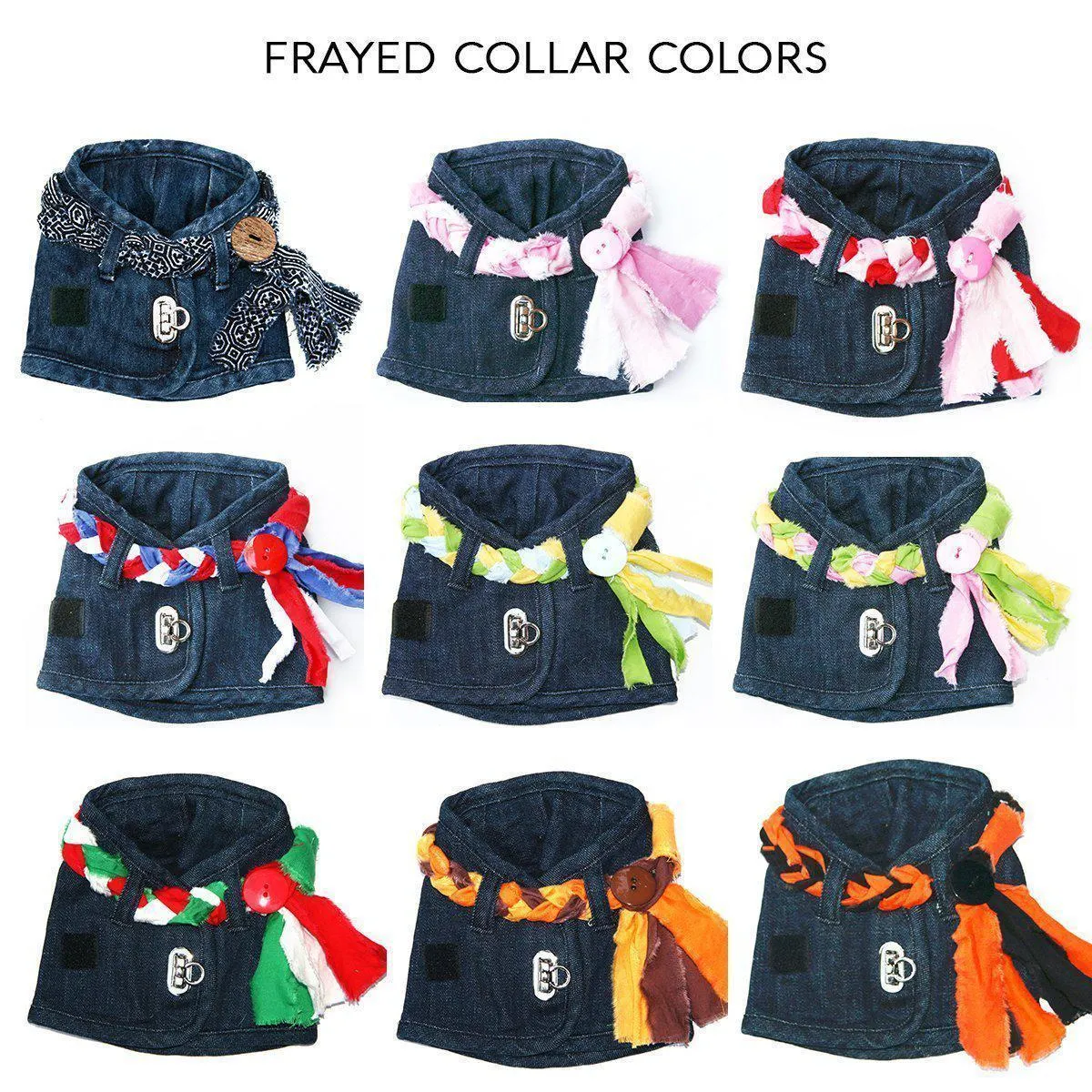 Hollywood Denim Dog Harness Vest With Frayed Collar