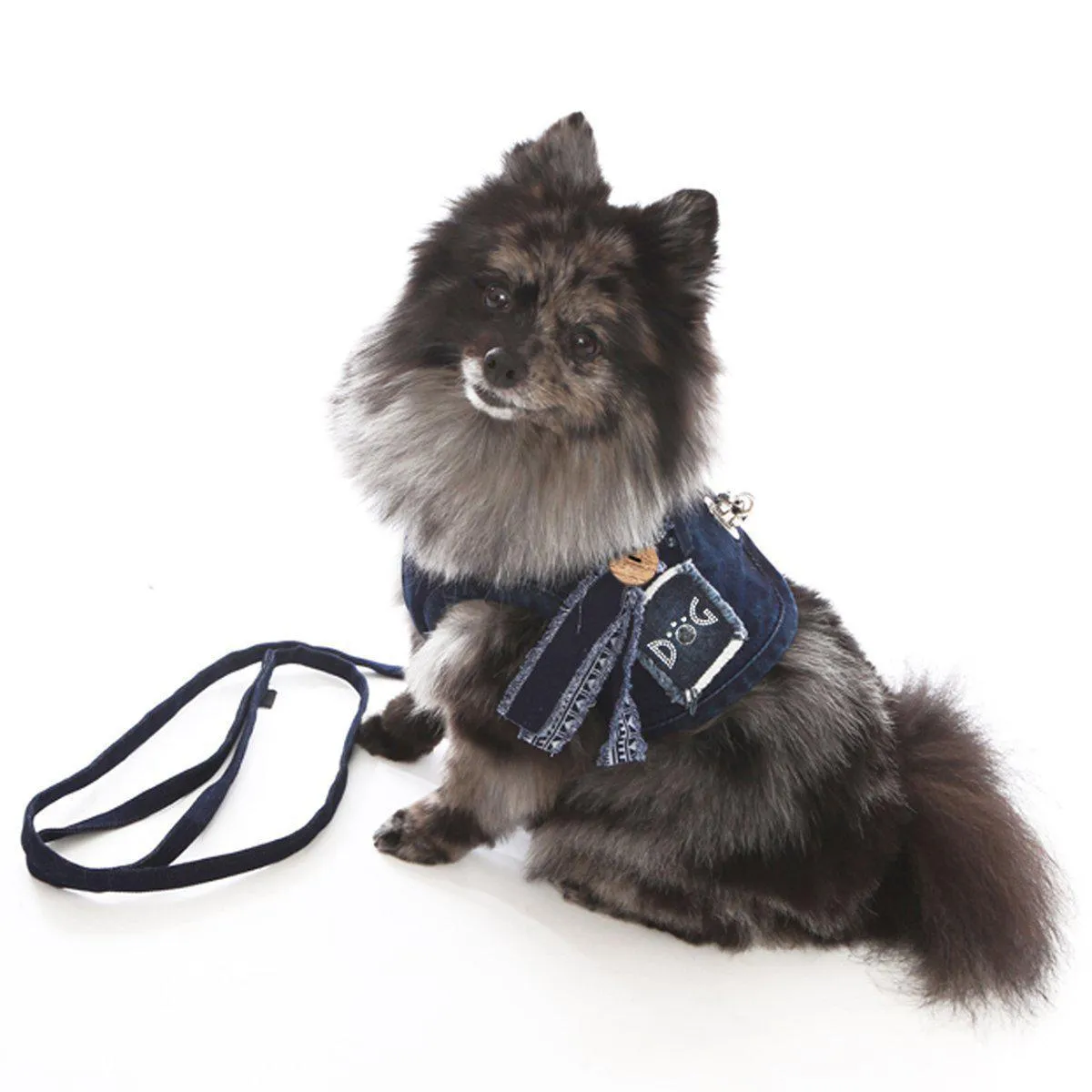 Hollywood Denim Dog Harness Vest With Frayed Collar