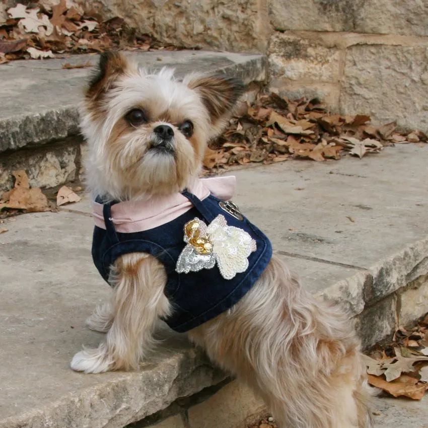 Hollywood Denim Dog Harness Vest With Silk Tie