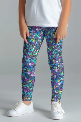 Hollywood Sparkle Lucy Grey Stars Print Party Leggings - Kids