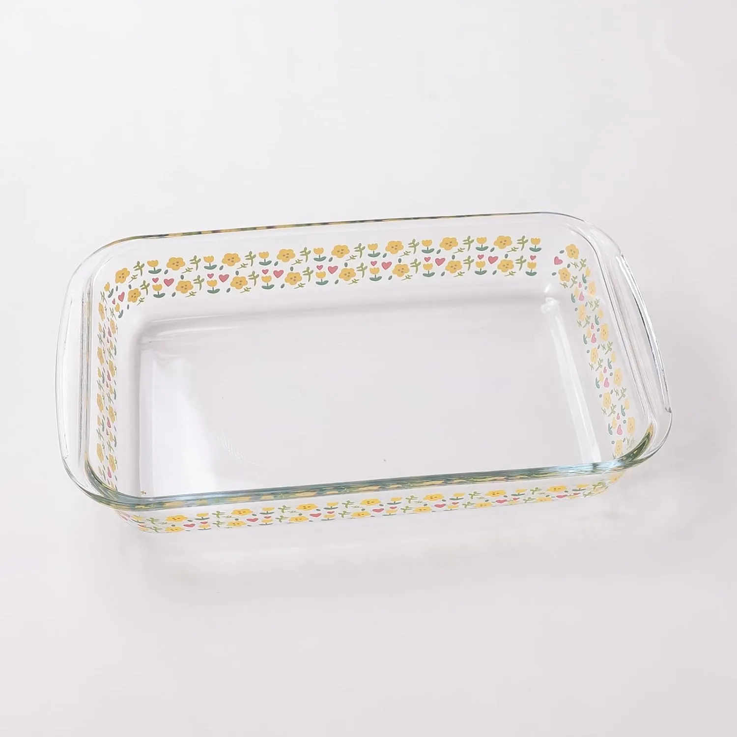 Homestic 2200ml Borosilicate Printed Glass Baking Tray | Transparent Microwave Oven Safe Utensils | Rectangular Bread Moulds for Baking | Dishwasher & Freezer Safe | Multipurpose Serving Tray