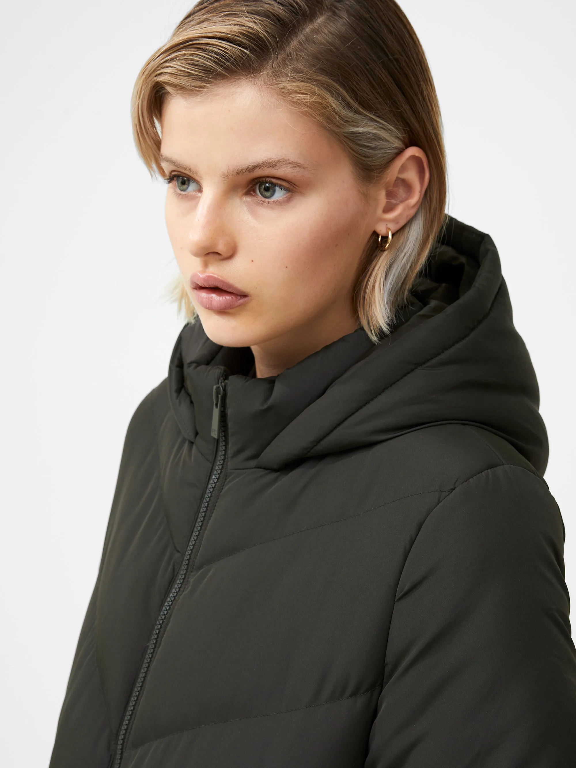 Hooded Chevron Puffer Coat