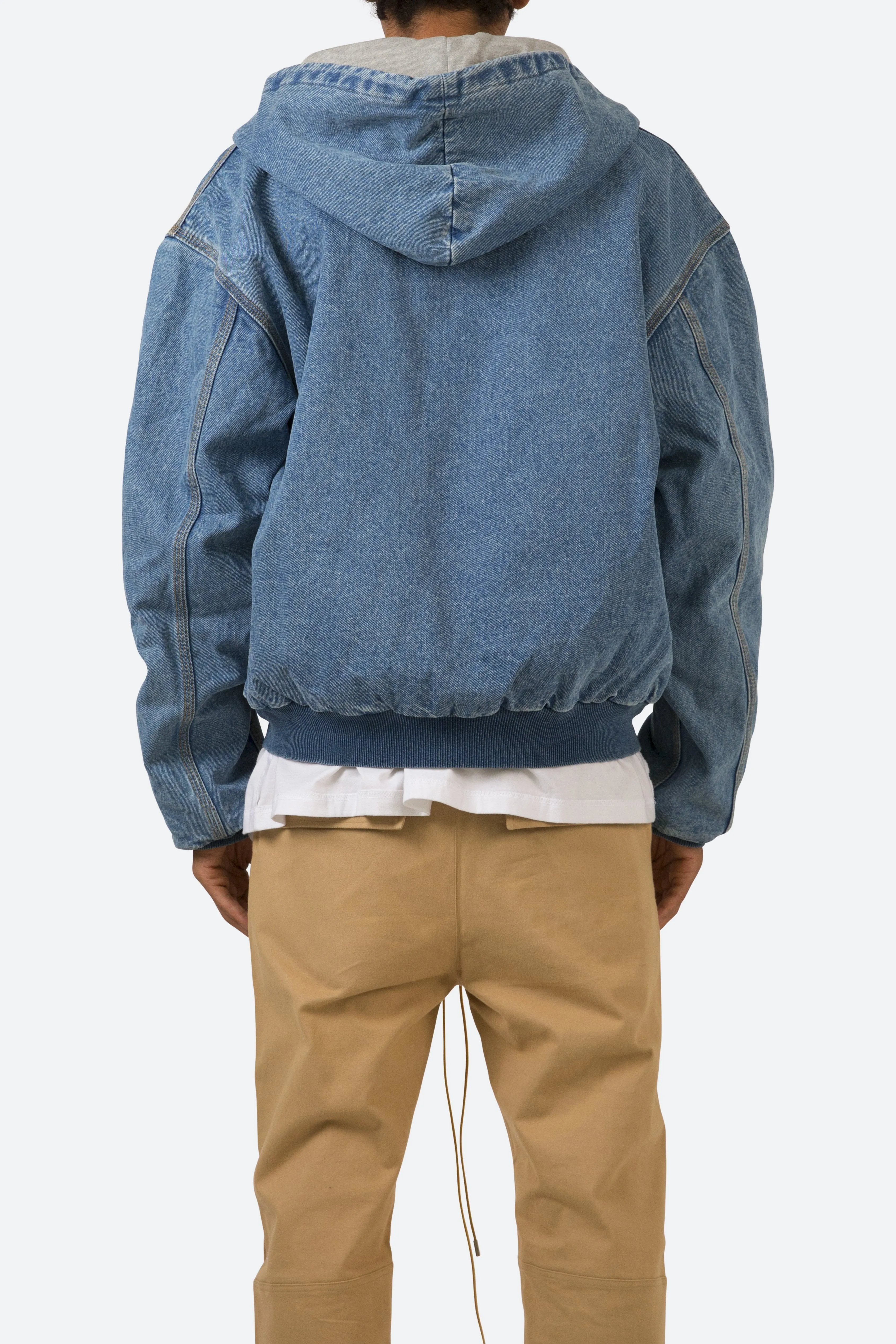 Hooded Denim Work Jacket - Blue